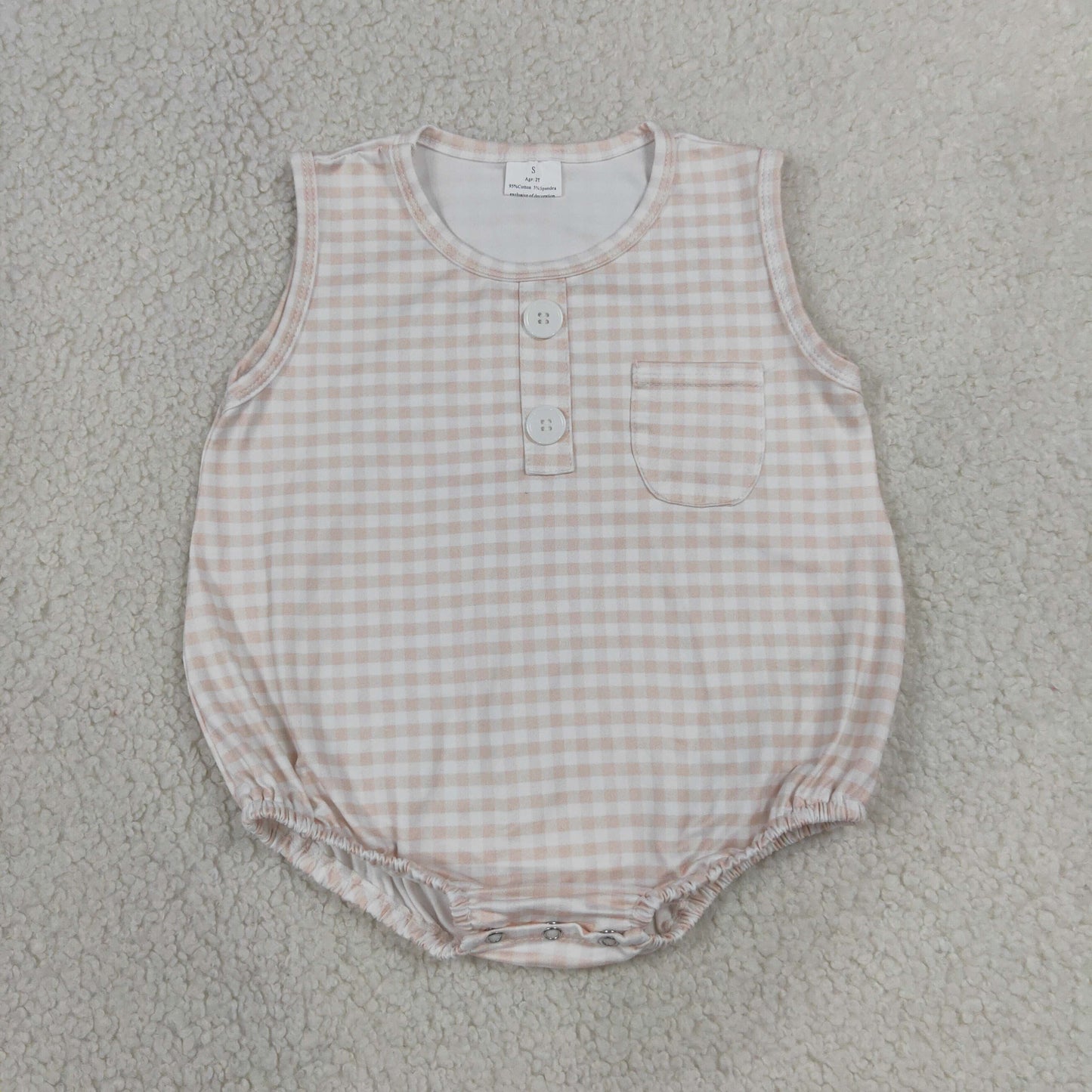 SR4233 Pink Checkered Sleeveless Boys Romper