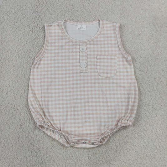 SR4233 Pink Checkered Sleeveless Boys Romper