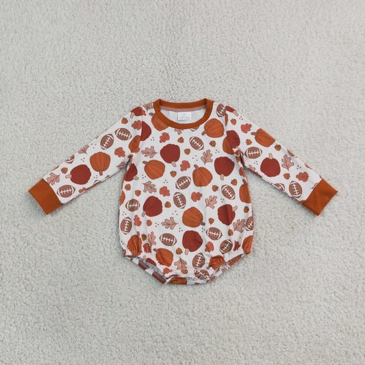 LR3235 Pumpkin Long Sleeve Boys Romper
