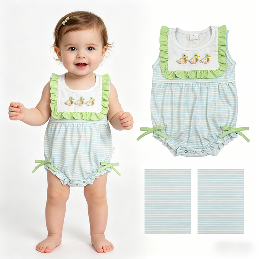 Embroidery SR4082 Mallard Duck Blue Flutter Sleeve Girls Romper