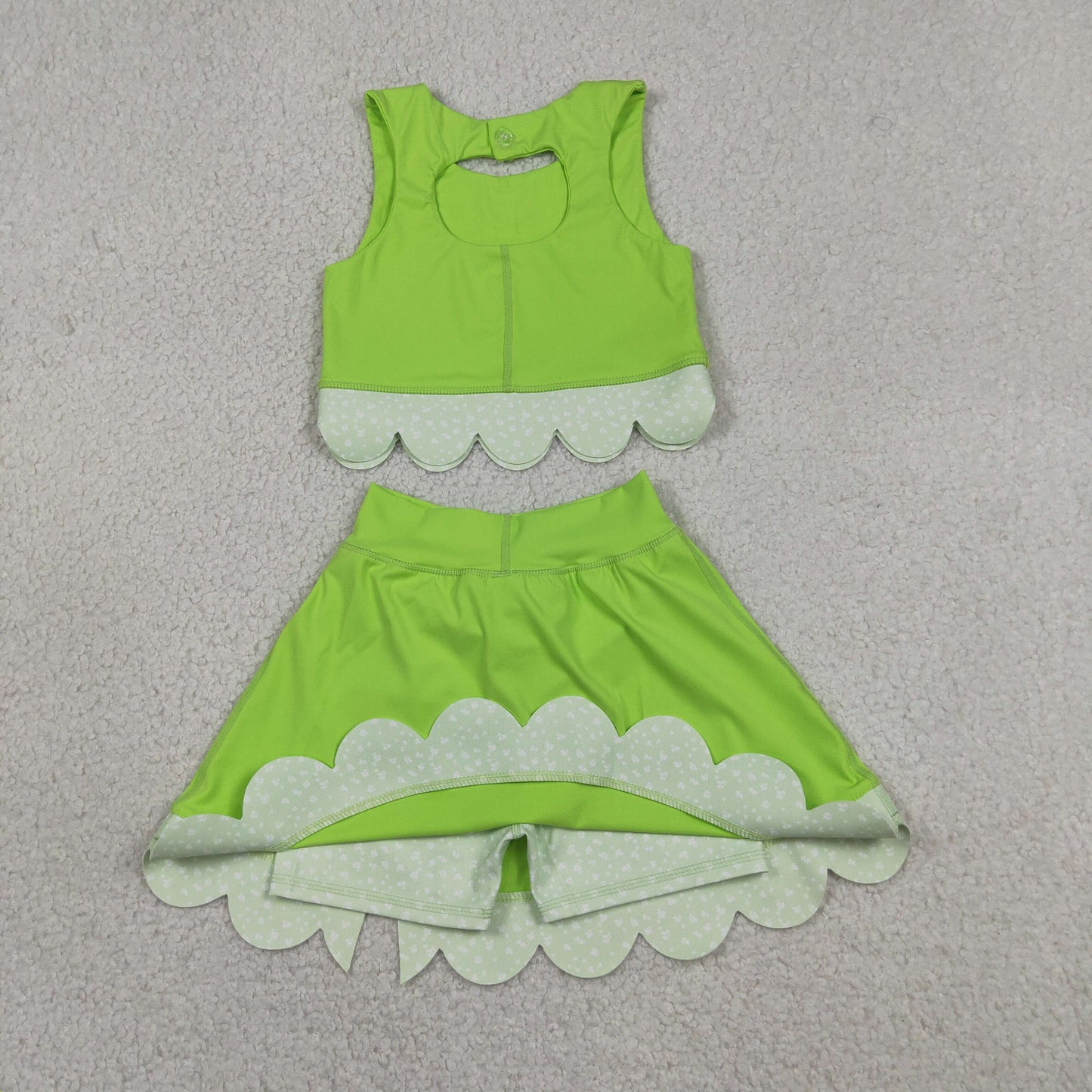GSD3322 Yoga Solid Color Mint Green Sleeveless Bows Skorts Girls Set