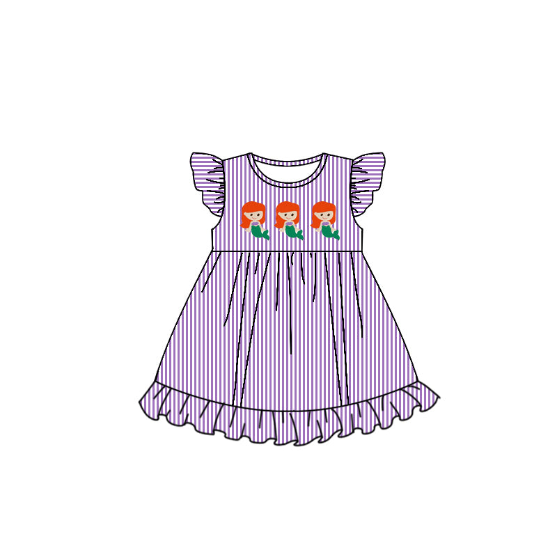 custom Cartoon Princess Purple Flutter Sleeve Girls Dress