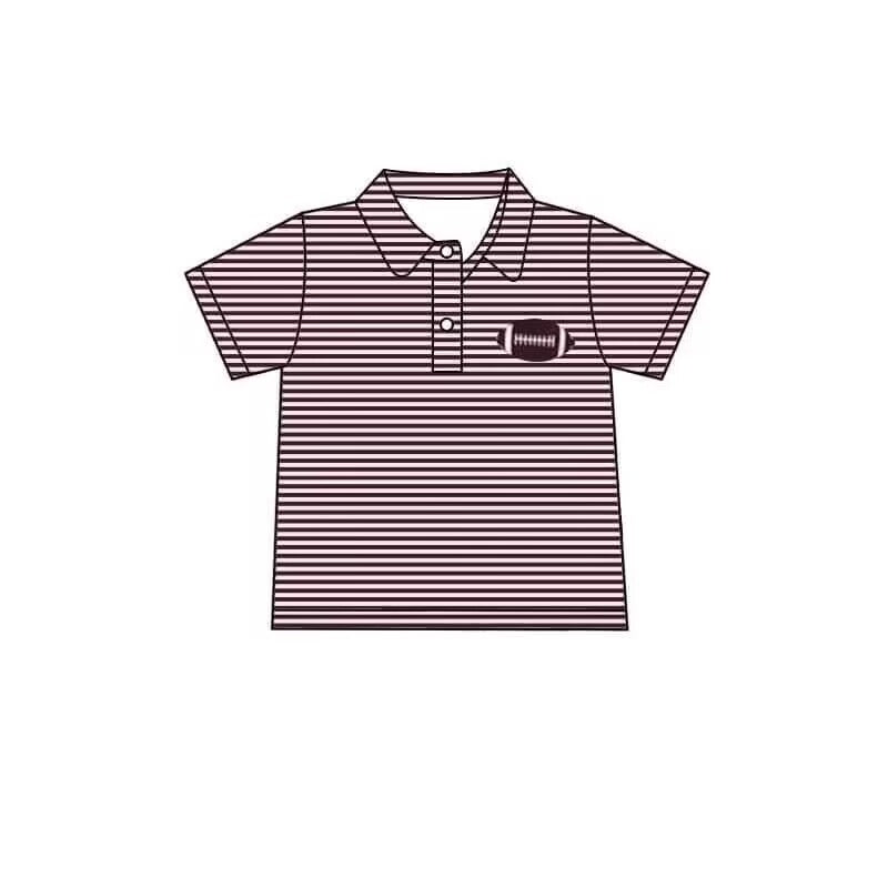 custom S football maroon striped short sleeve boys top