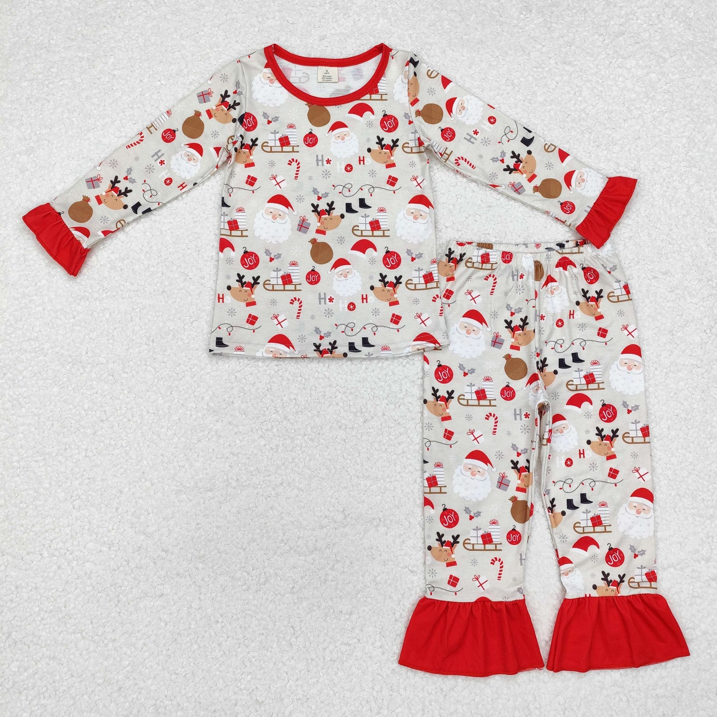 bamboo GLP1508 Christmas Santa cane candy long sleeve pants girls pajamas