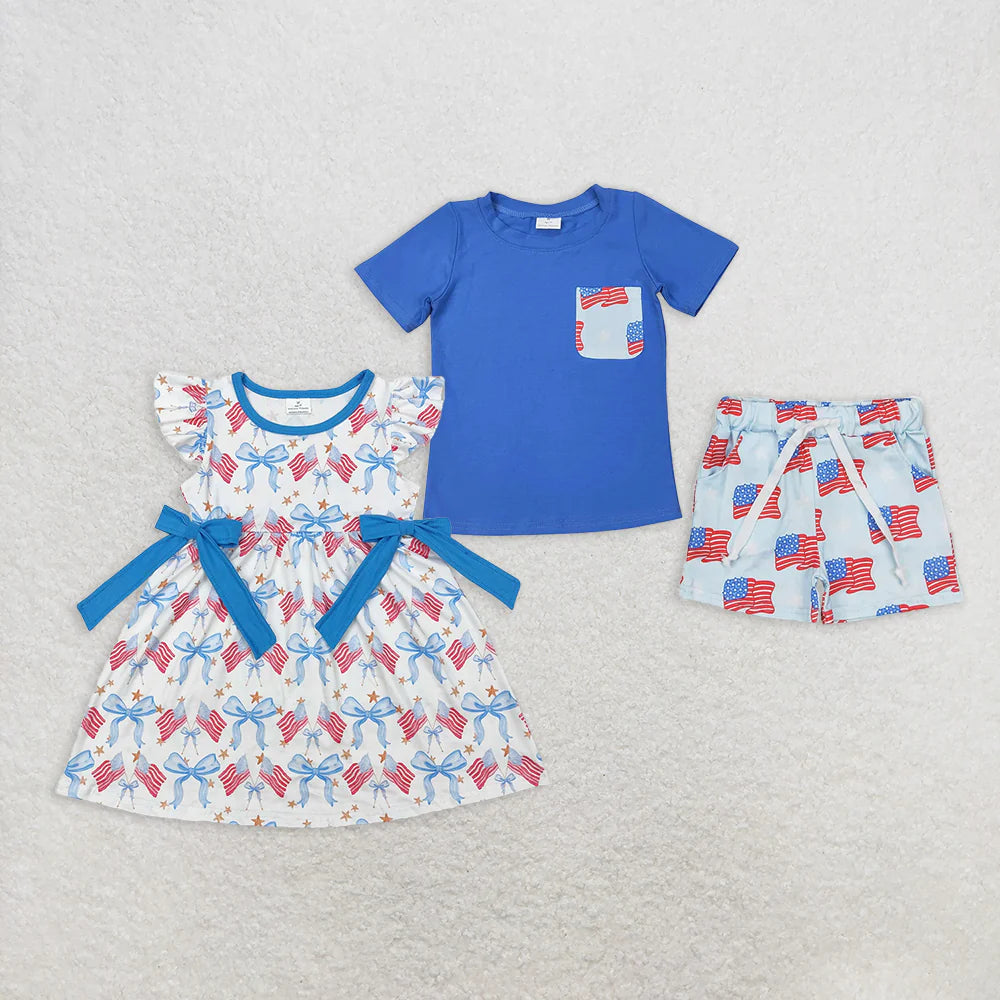 July 4th flag bows Sibling Clothes RTS