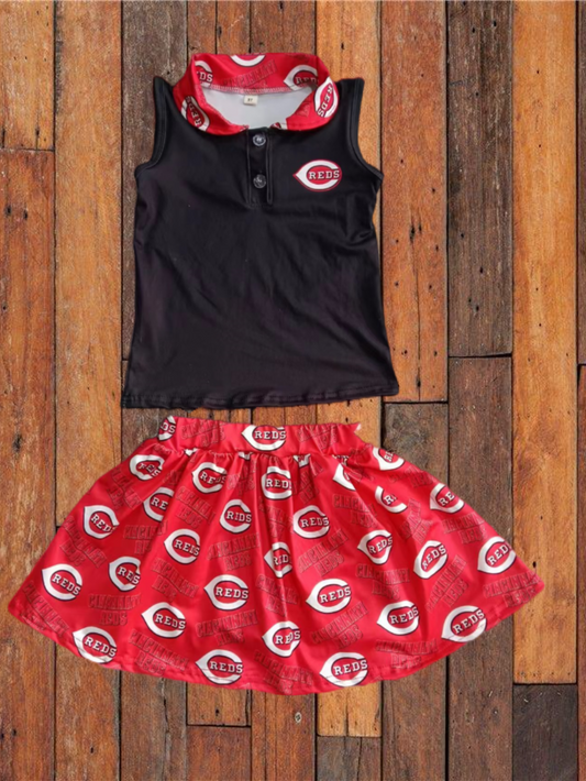 custom moq 3 Football Reds Black Sleeveless Red Skirt With Shorts Girls Set