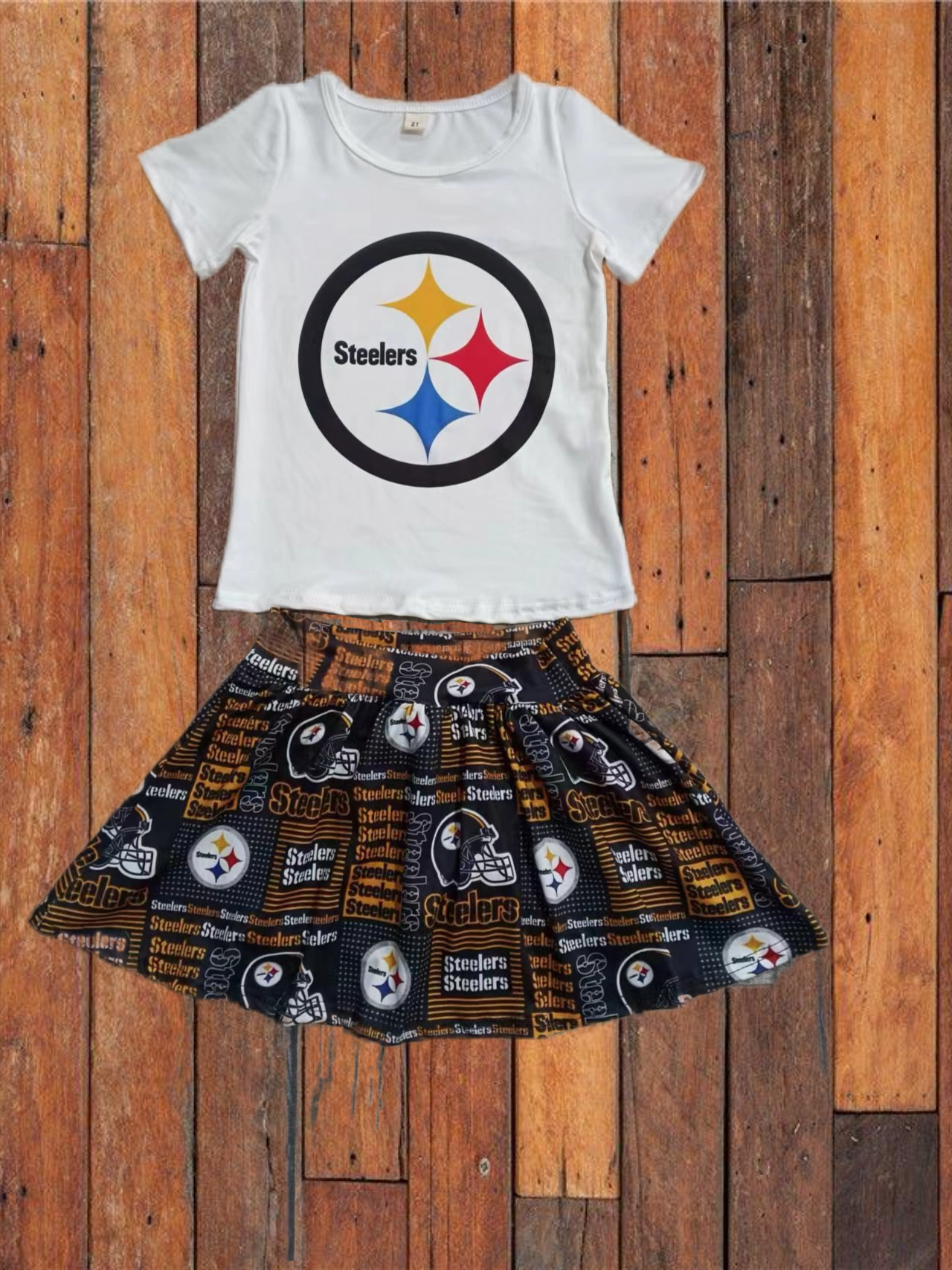 custom moq 3 Football Steelers Short Sleeve Skirt With Shorts Girls Set