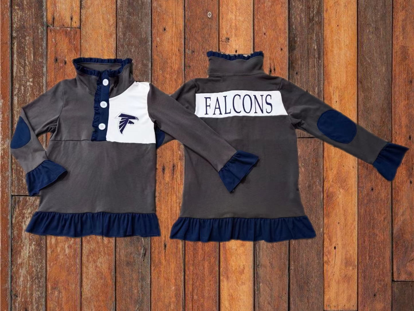 Custom Moq 3 Football Falcons Grey Long Sleeve Girls Pullover