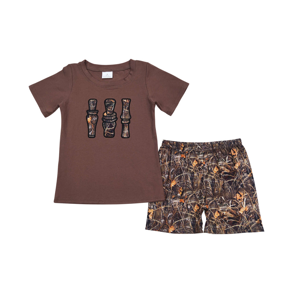 UAS SHOP BSSO0780 embroidery duck call short sleeve hunting branch shorts boys set