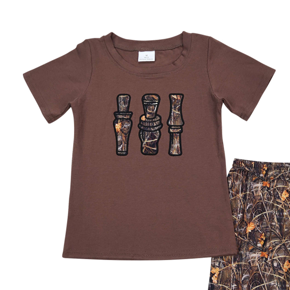 UAS SHOP BSSO0780 embroidery duck call short sleeve hunting branch shorts boys set