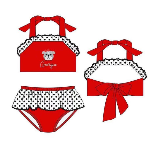 custom football dog red 2pcs girls swimsuits