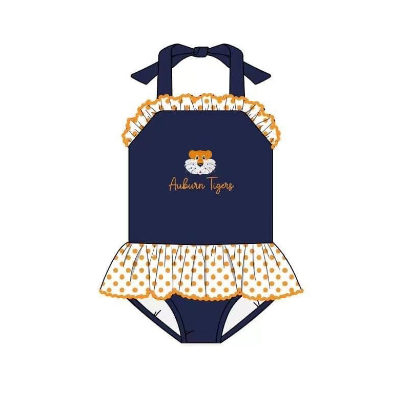 custom football tiger navy blue girls bathing swimsuits