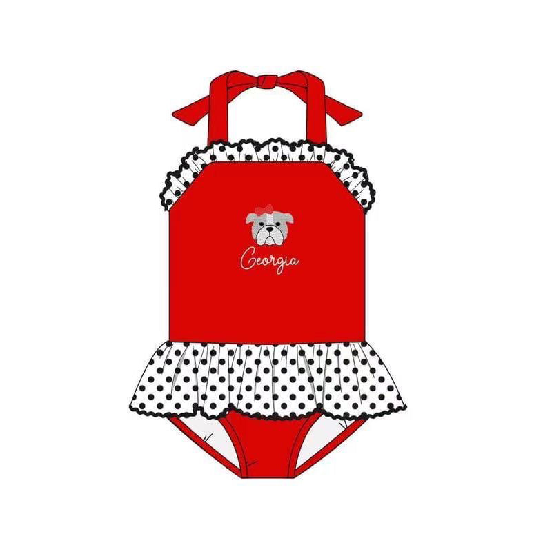 custom football dog red girls bathing swimsuits