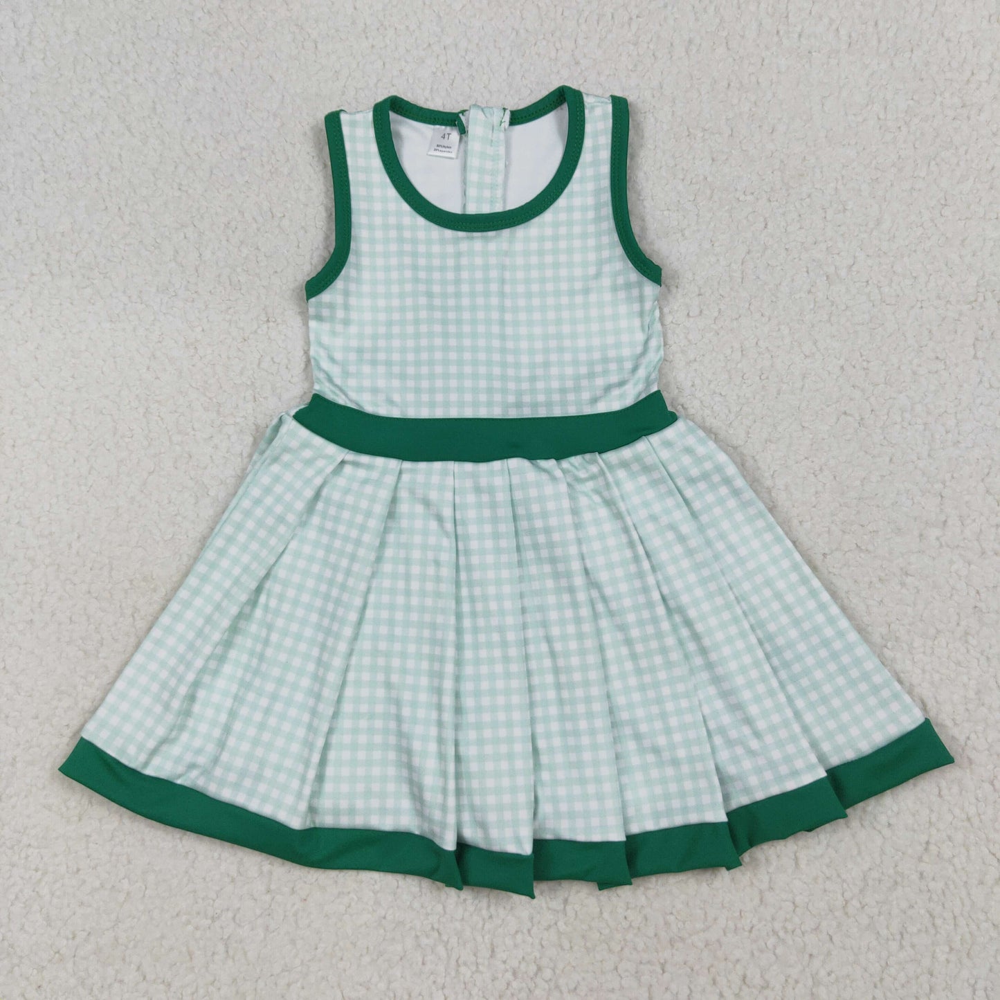 GSD2632 yoga green checkered sleeveless skorts girls dress