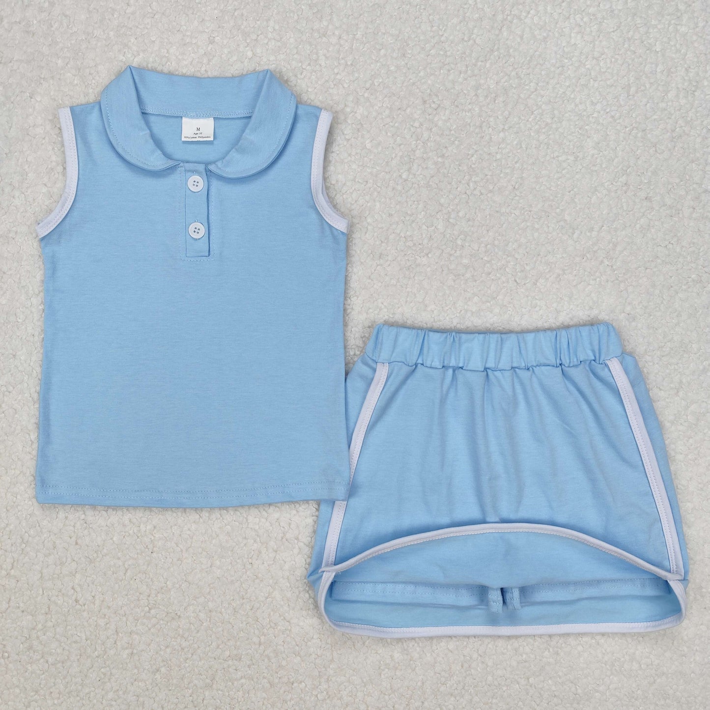 GSD1974 cotton blue sleeveless skirt with shorts girls set