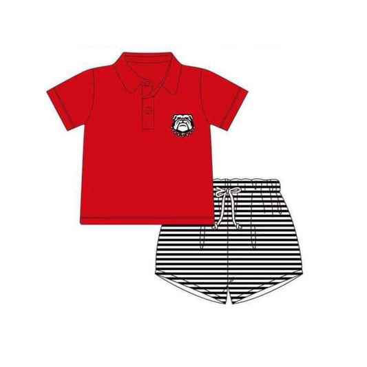 custom S football dog red short sleeve black striped shorts boys set