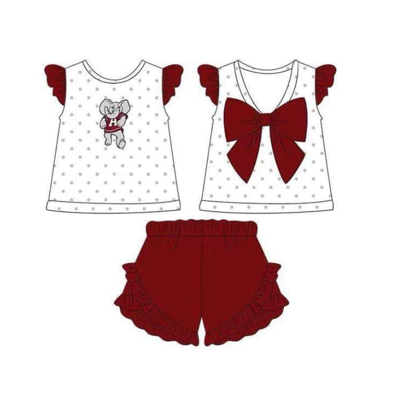 custom S football elephant dog flutter sleeve maroon shorts girls set