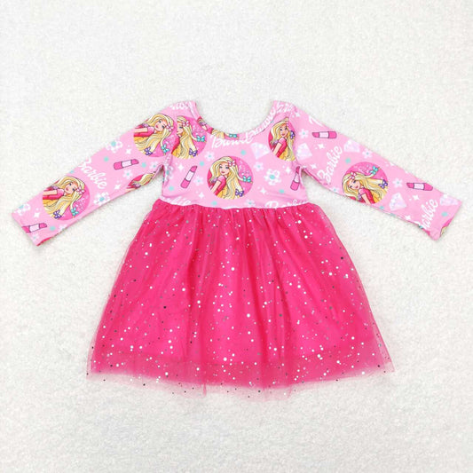 GLD0494 Girl BA Cartoon Hot Pink Long Sleeve Girls Tutu Dress