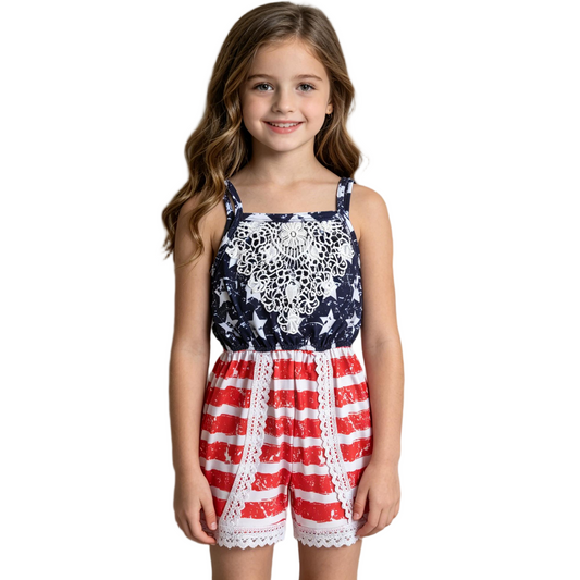 4th Of July Girls Lace Jumpsuit