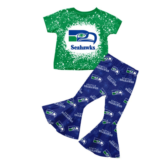 custom S 8.21 Green & blue short sleeve pants girls set