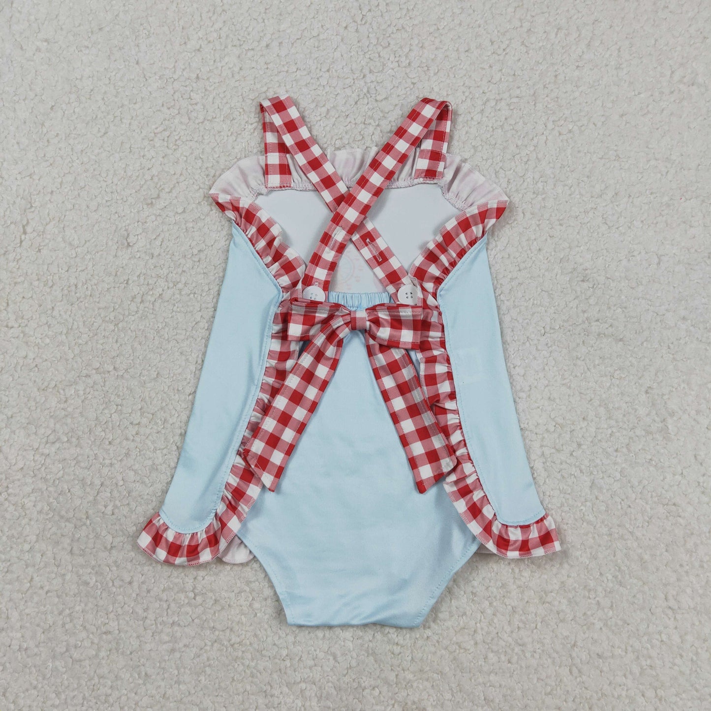 SR3055 spent forty eight dollars blue red checkered girls romper