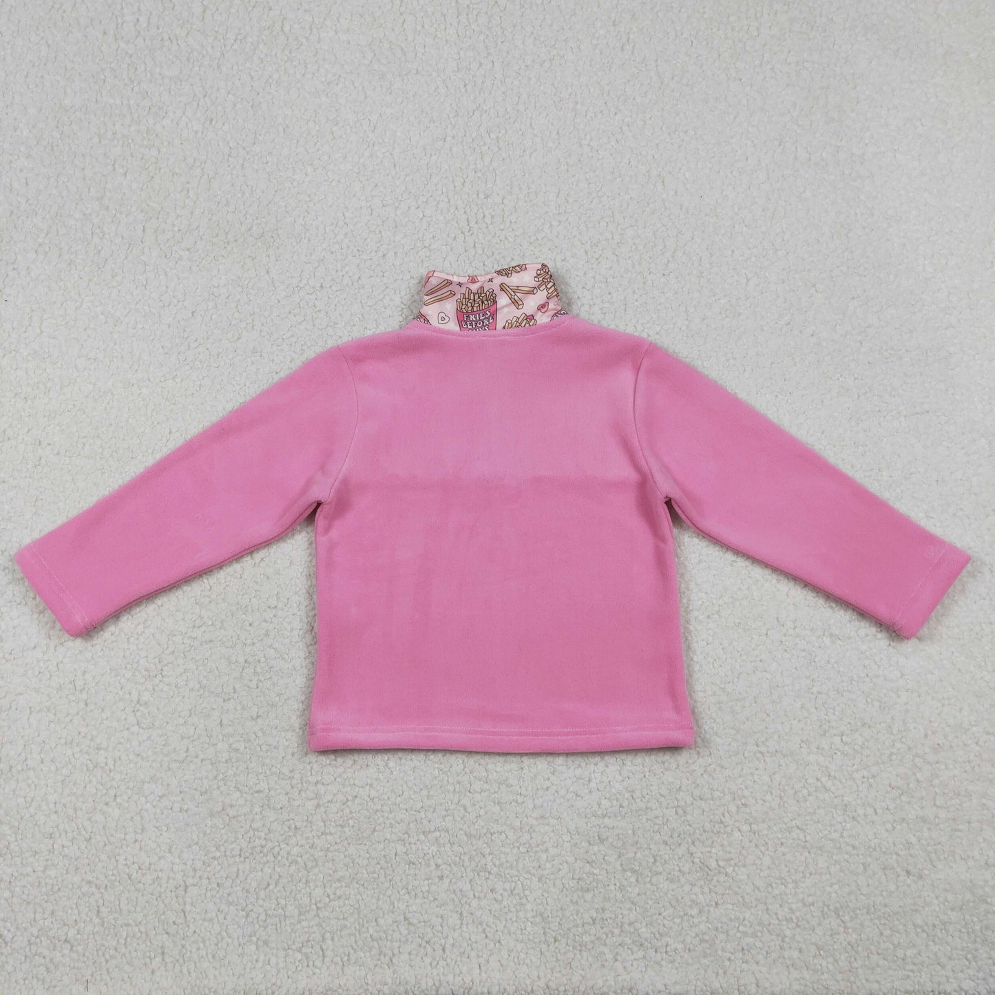 GT1504 Sherpa Valentine's Day Heart Chips Pink Zipper Long Sleeve Girls Top