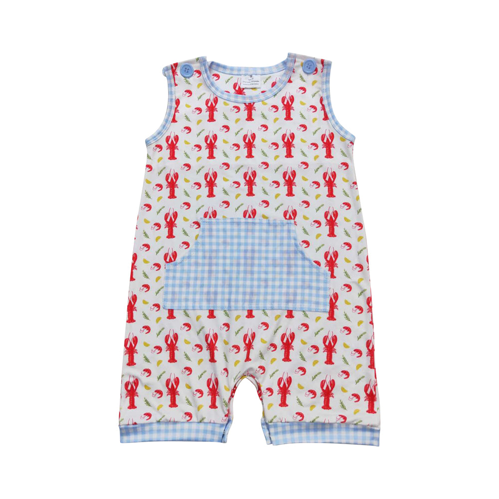 SR1137 Crayfish blue checkered sleeveless boys romper