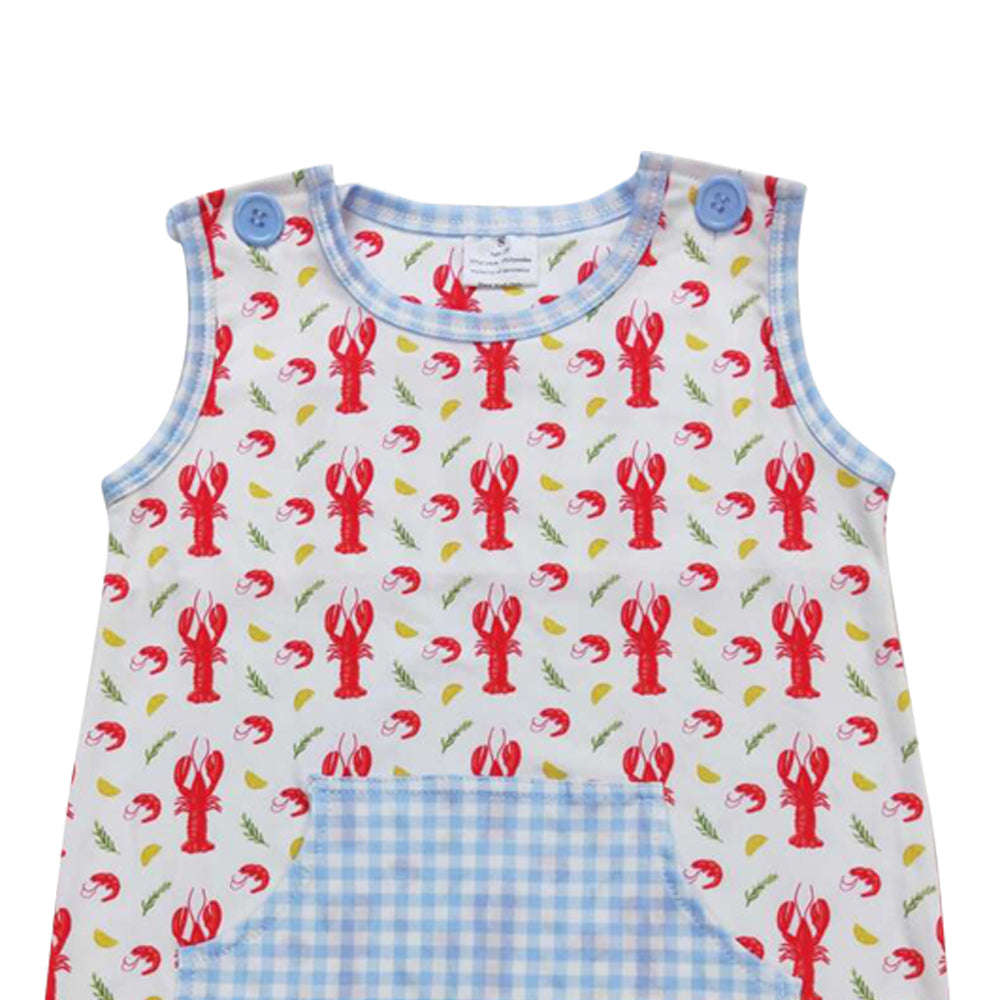 SR1137 Crayfish blue checkered sleeveless boys romper