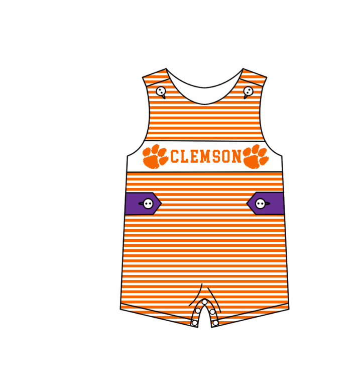 Custom Moq 3 Football Item Clemson Orange Sleeveless Boys Romper