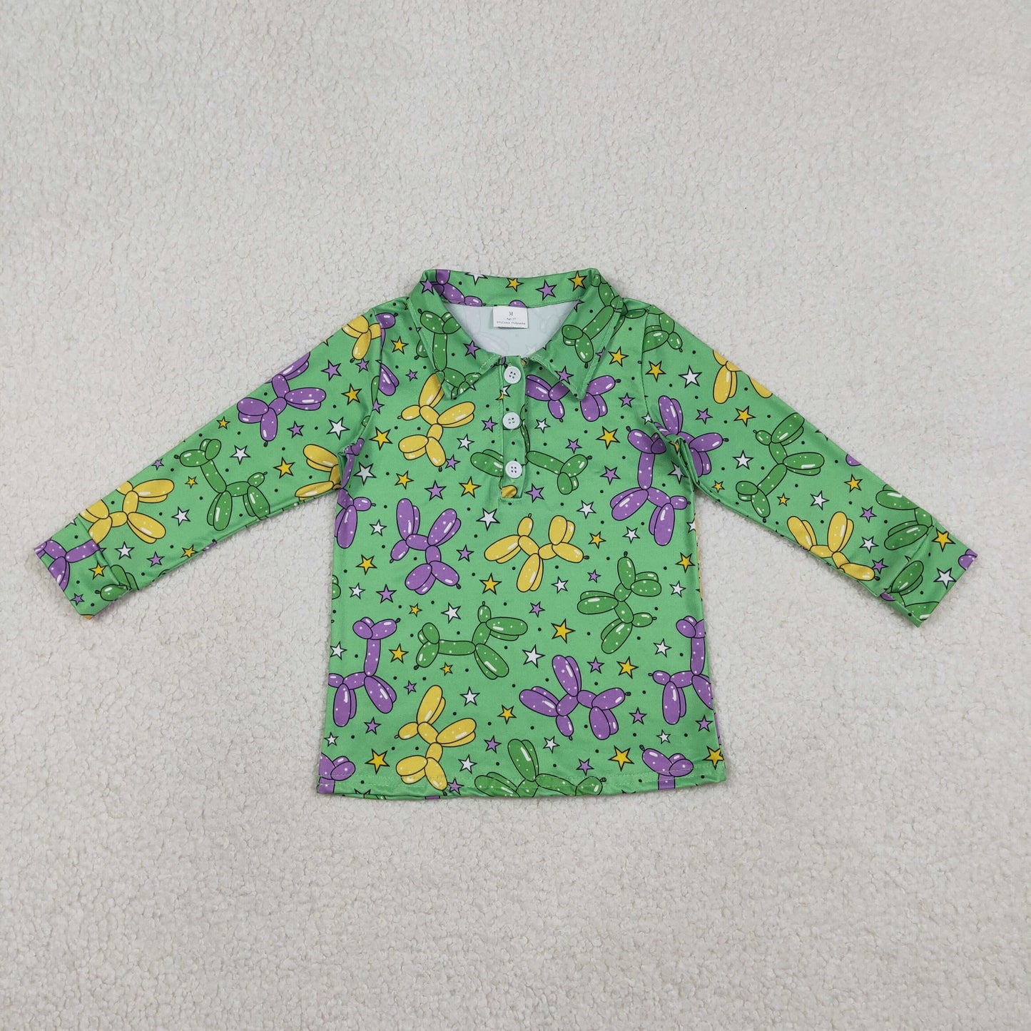 BT1389 Mardi Gras balloon green long sleeve boys top
