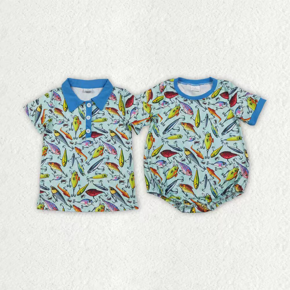 Fishing Short Sleeve Top/Romper Sibling Clothes RTS