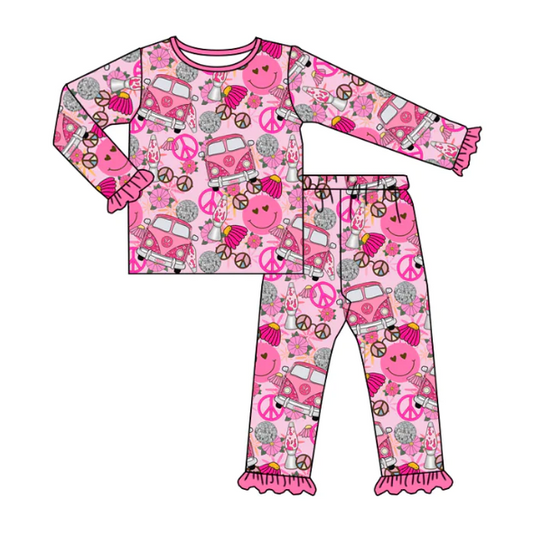 custom S 8.16 BA cartoon hot pink long sleeve pants girls pajamas