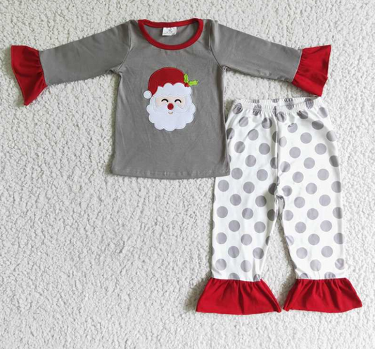6 A24-14 2 pcs Christmas Santa Claus Grey long sleeve girls set