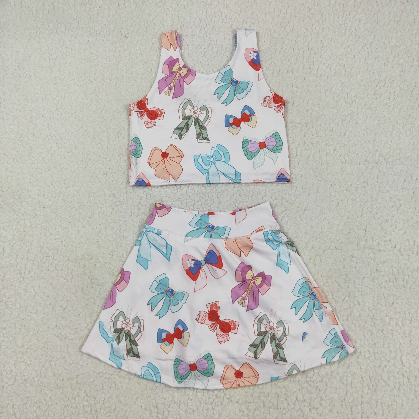 GSD2046 yoga cartoon princess bows sleeveless skirt with shorts girls set