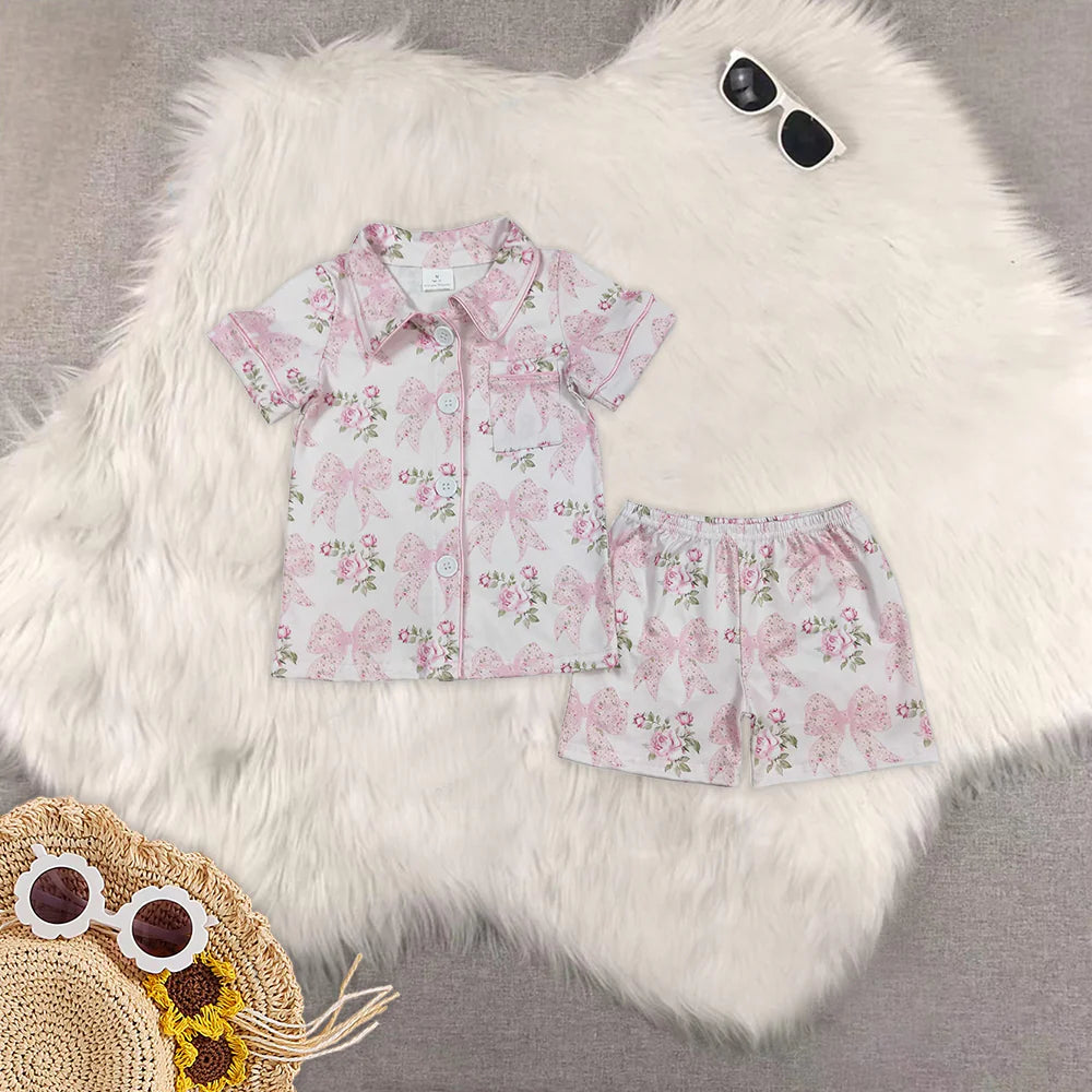 mama and me pink bows flowers pajamas RTS sibling clothes