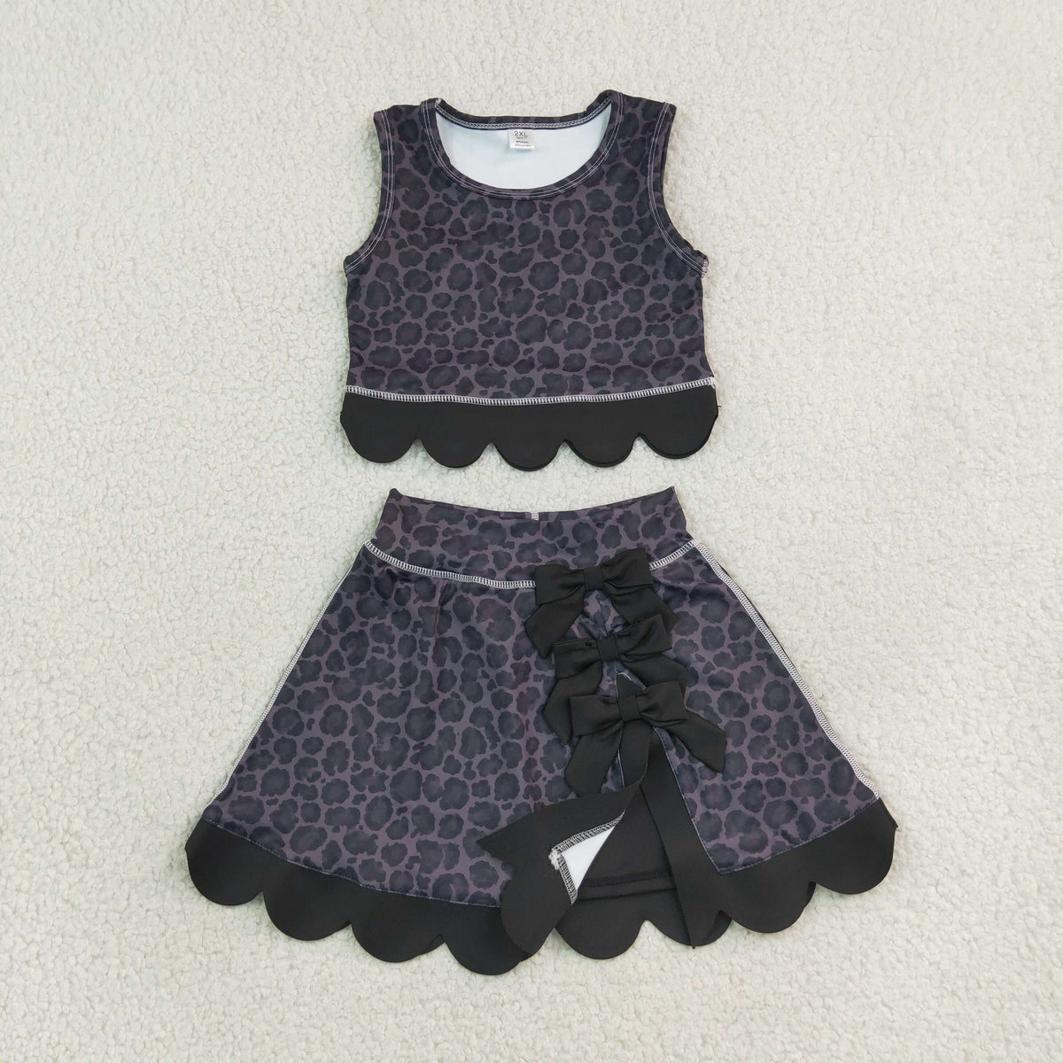 GSD4268 Yoga Scallop Black Sleeveelss Shorts Girls Set