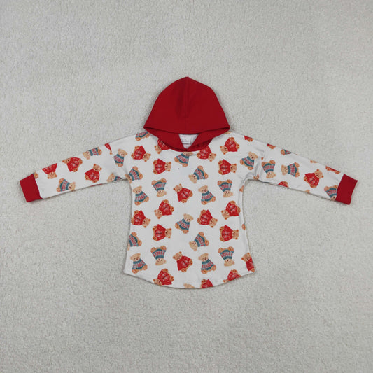 BT1056 red green cartoon bear long sleeve hoodie boys pullover