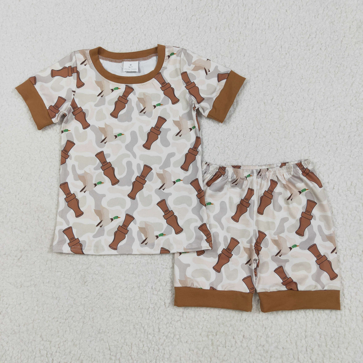 BSSO1324 duck call camo brown short sleeve shorts boys pajamas
