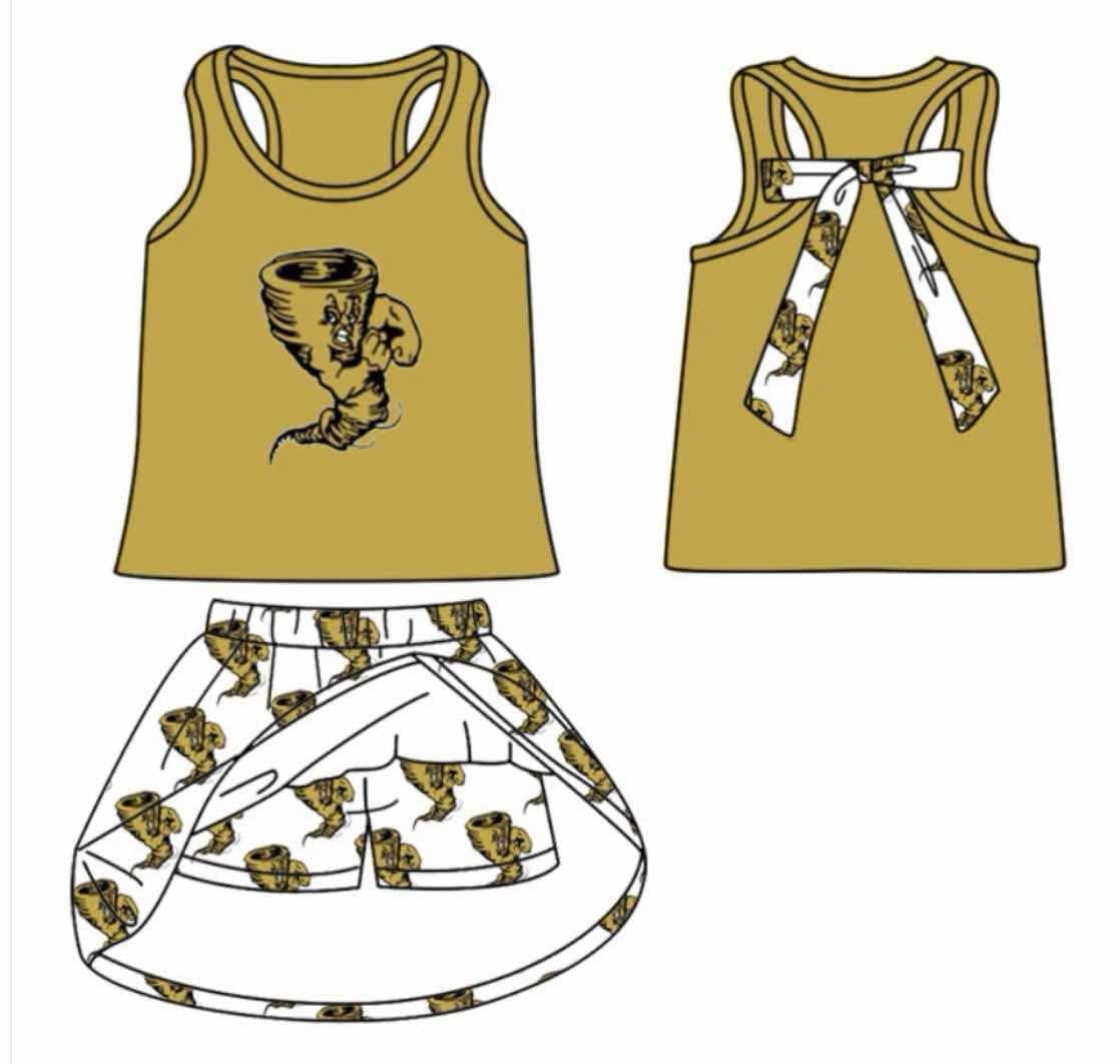 custom moq 3 football team 1 sleeveless with bow skorts girls set