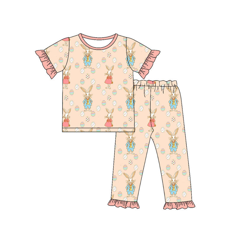 custom moq 5 Easter bunny rabbit flowers pink short sleeve pants girls pajamas
