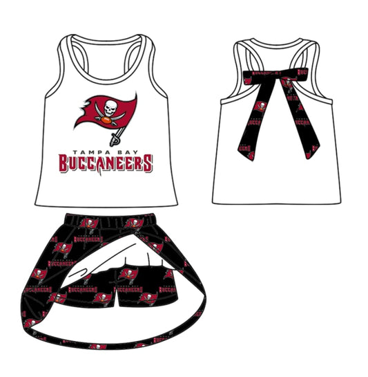 custom moq 3 football team 1 sleeveless with bow skorts girls set