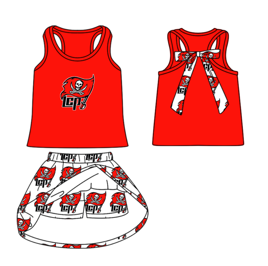 custom moq 3 football team 1 sleeveless with bow skorts girls set