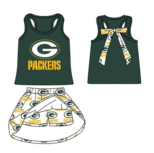 custom moq 3 football team 1 sleeveless with bow skorts girls set