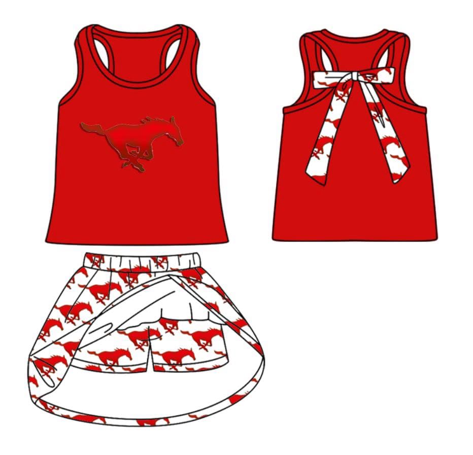 custom moq 3 football team 1 sleeveless with bow skorts girls set
