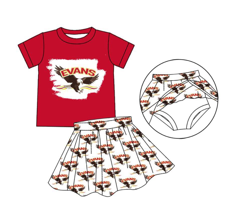 custom moq 3 football team 9 short sleeve skorts girls set