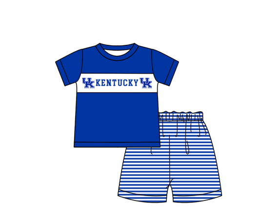 Custom Moq 3 Football Team Kentucky Blue Short Sleeve Shorts Boys Set