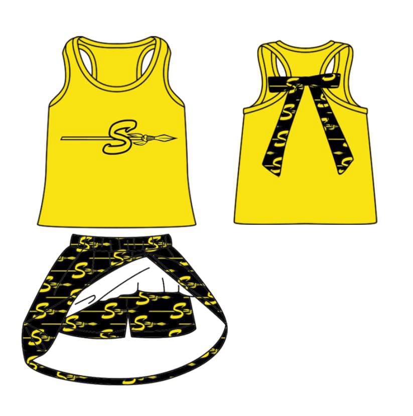 custom moq 3 football team 1 sleeveless with bow skorts girls set
