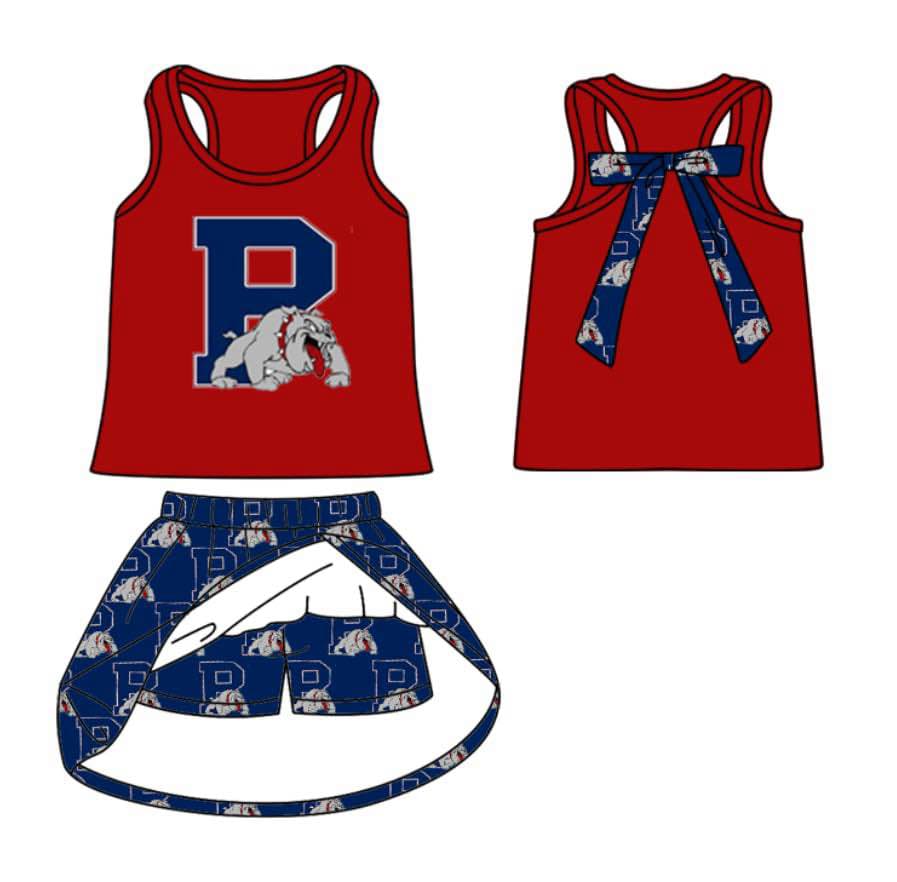 custom moq 3 football team 1 sleeveless with bow skorts girls set