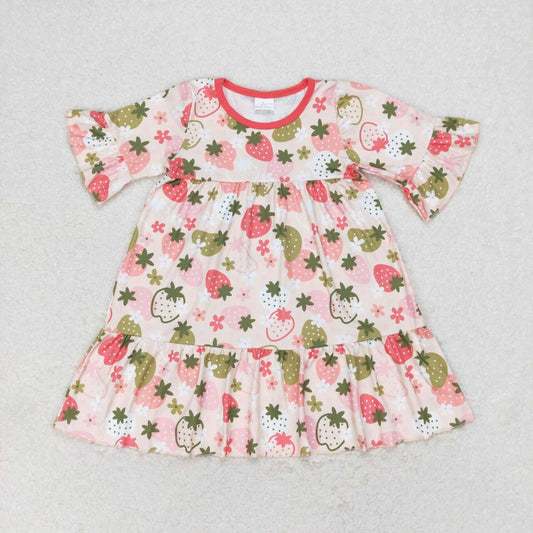 GSD1098 strawberry pink short sleeve girls dress