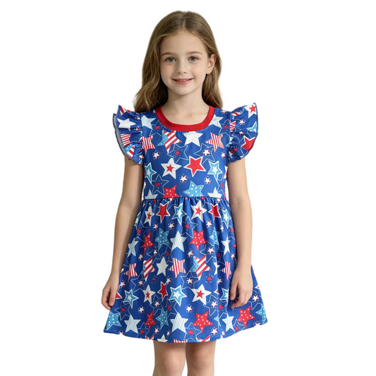 4th Of July Stars Print Girls Dress